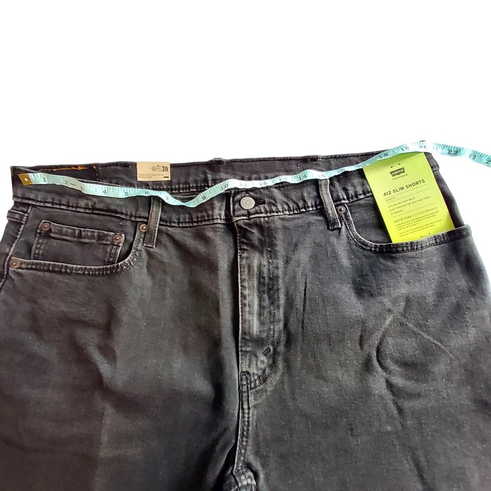 Levis 412 Slim Stretch Black Denim Shorts 9" Inseam Eco Performance Mens Size 40 - Picture 3 of 15